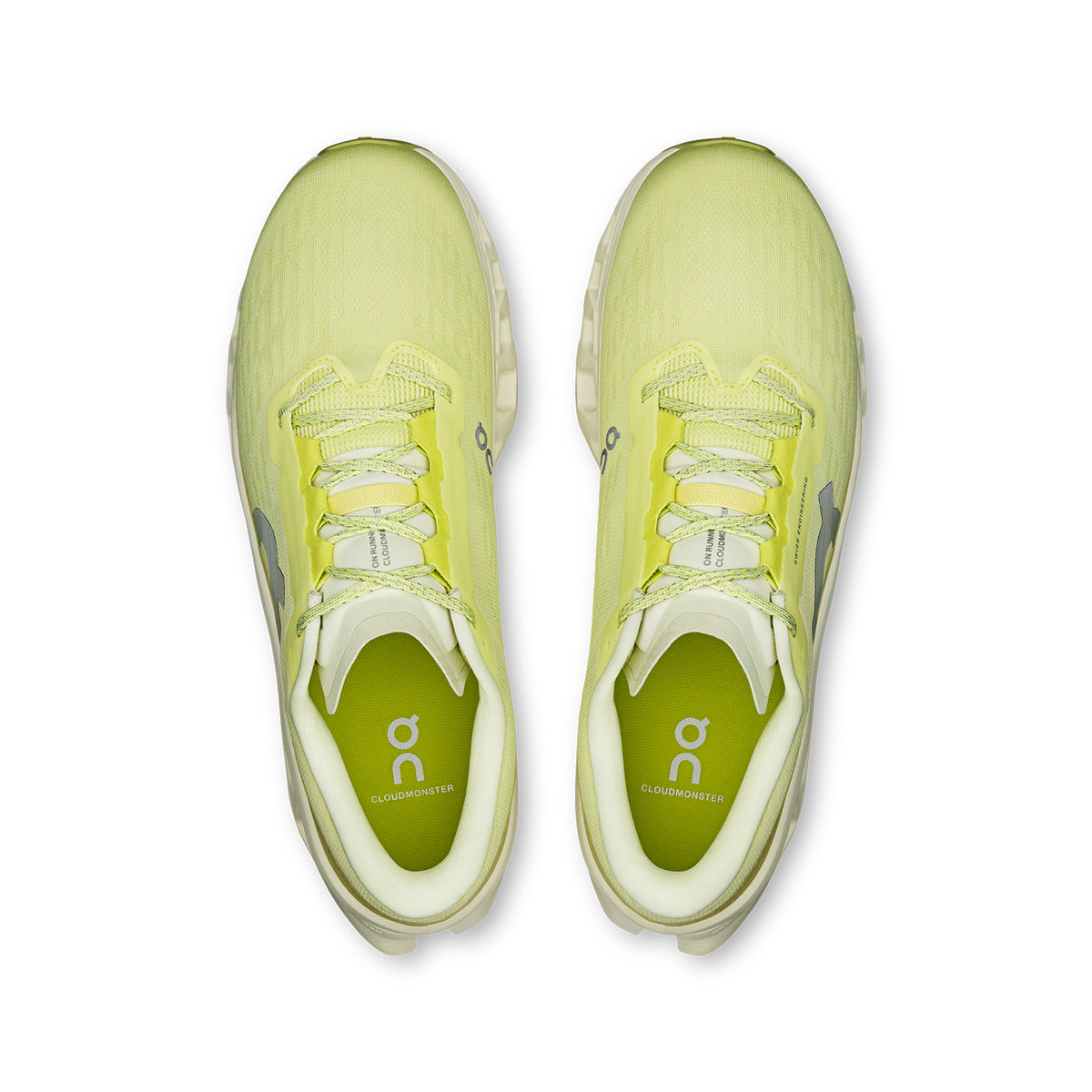 Men's On Cloudmonster 3 Running Shoes Limelight Seedling top view showing engineered knit upper with breathability zones and enhanced tongue design