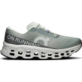 On Cloudmonster 3 men's running shoe in Tin / Ivory — outer view showing tin grey engineered knit upper with ivory accent detailing, Speedboard® and triple-layer CloudTec® midsole profile