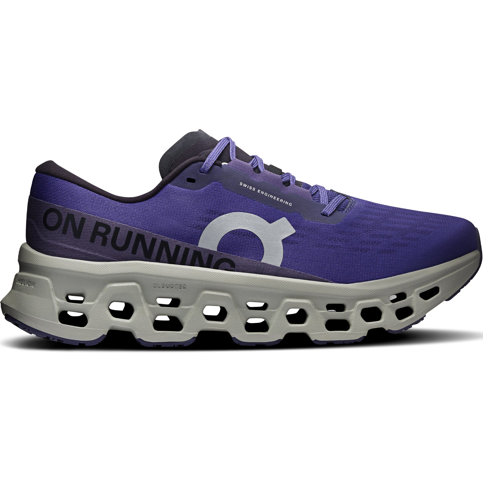 Men's On Cloudmonster 3 Running Shoes Twilight White outer side view showing triple-layer CloudTec cushioning system and enhanced rocker shape