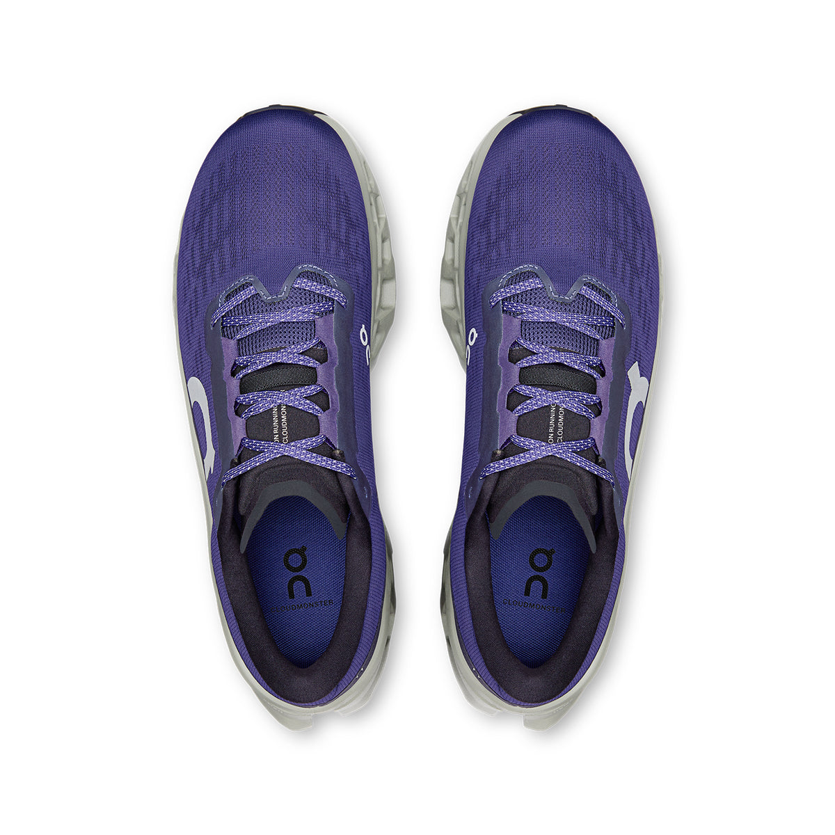 Men's On Cloudmonster 3 Running Shoes Twilight White top view showing engineered knit upper with breathability zones and enhanced tongue design