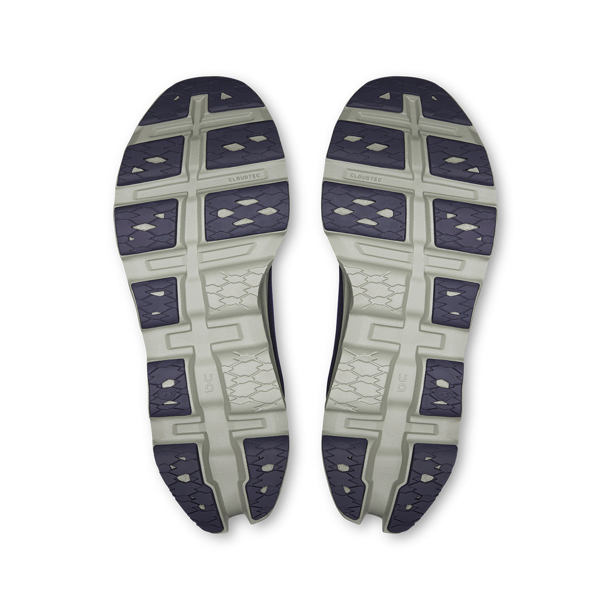 Men's On Cloudmonster 3 Running Shoes Twilight White sole view displaying compressed rubber outsole and triple-layer CloudTec cushioning pods
