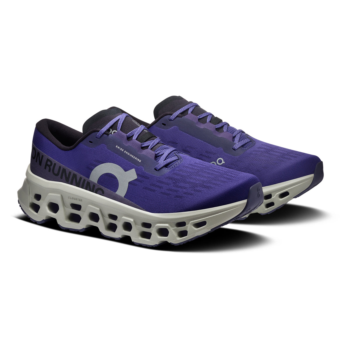 Men's On Cloudmonster 3 Running Shoes Twilight White angled side view showing triple-layer CloudTec cushioning, enhanced rocker geometry and Speedboard propulsion"