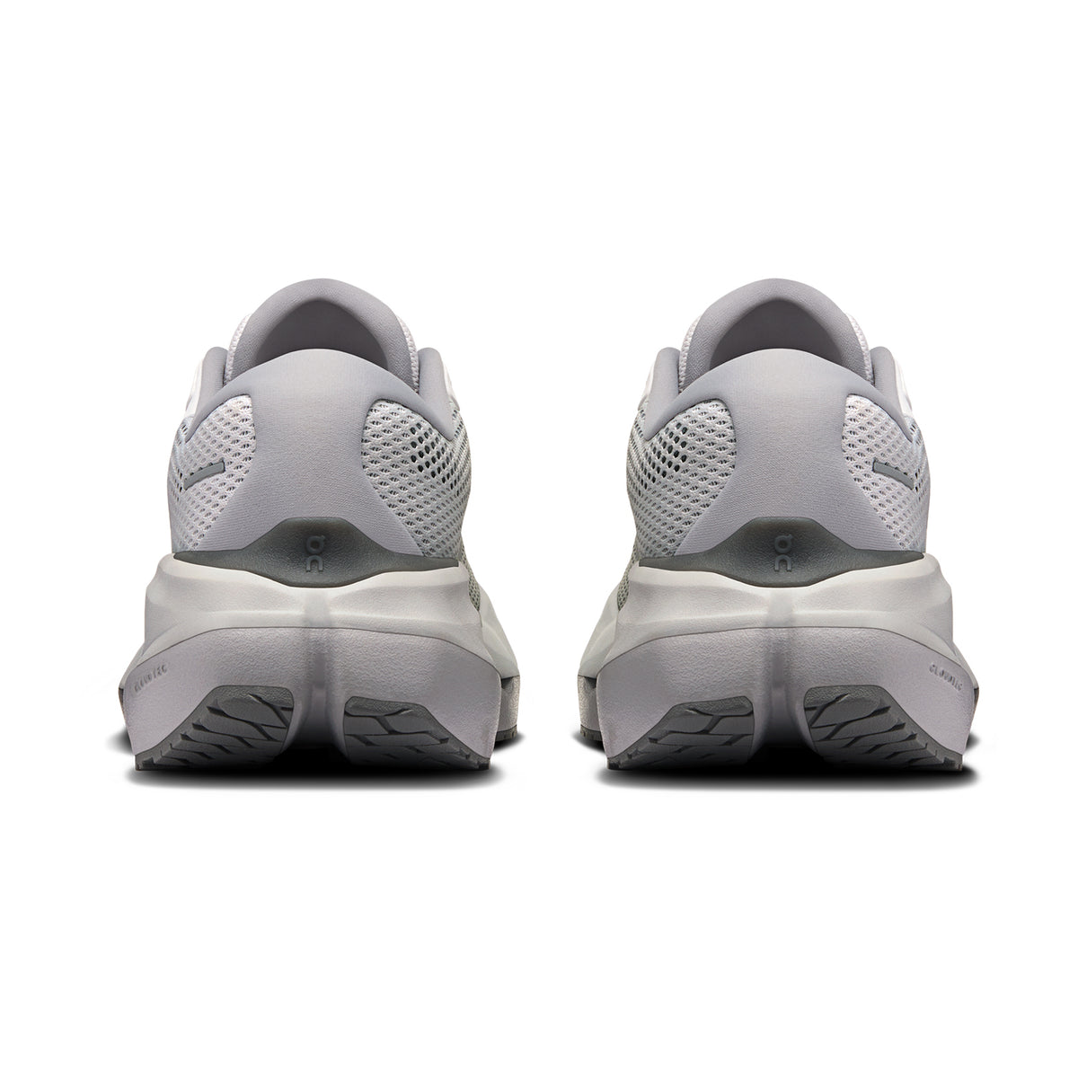 Men's On Cloudrunner 3 Max Running Shoes Frost Rock heel view showing dual-foam midsole with heel clip and plush tongue for secure lockdown and cushioned supported daily running
