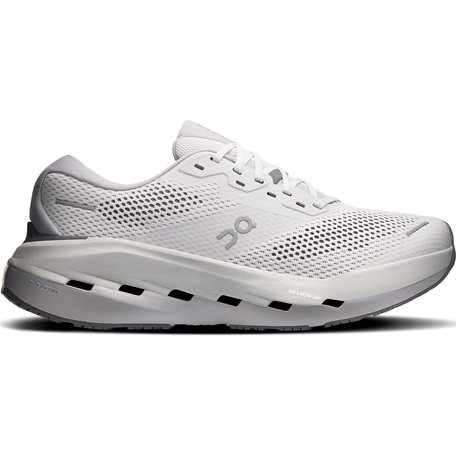 Men's On Cloudrunner 3 Max Running Shoes Frost Rock outer side view showing stability-engineered CloudTec cushioning with dual-layer Helion HF hyper foam midsole and wide base for supported daily running