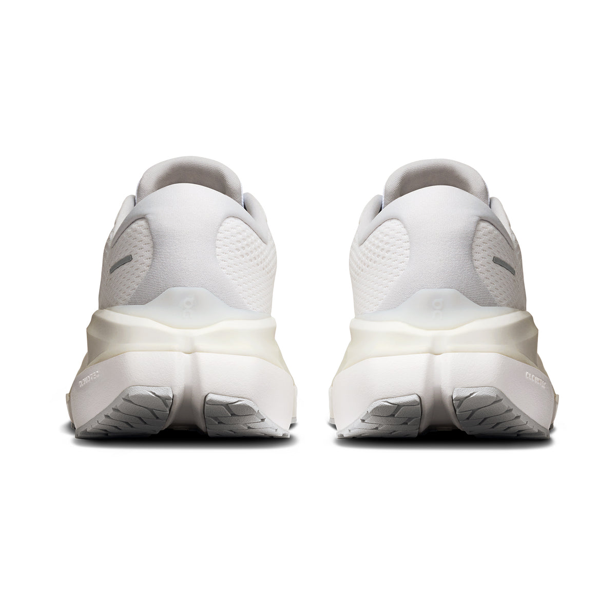 Men's On Cloudrunner 3 Max Running Shoes White Glacier heel view showing dual-foam midsole with heel clip and plush tongue for secure lockdown and cushioned supported daily running