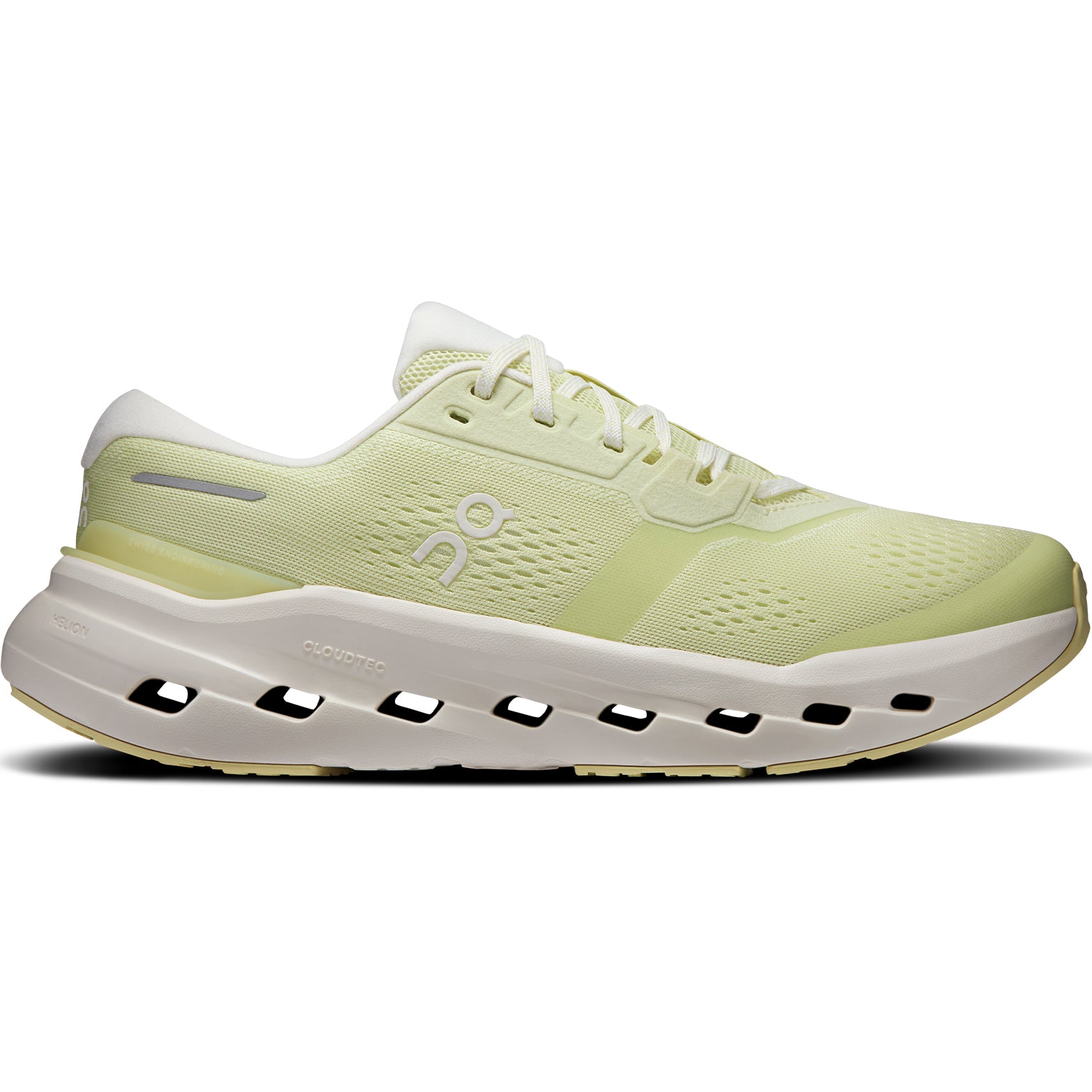 Men's On Cloudrunner 3 Running Shoes Green Beige outer side view showing CloudTec cushioning system with carbon-infused Speedboard and breathable engineered mesh upper