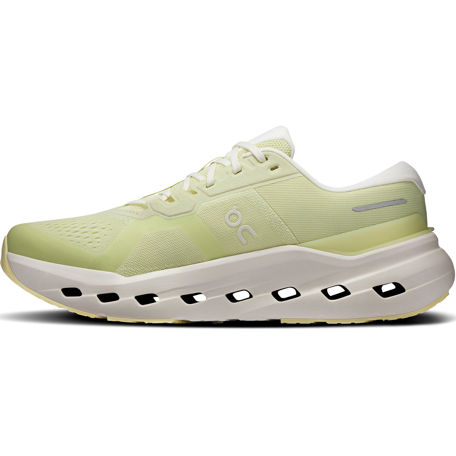Men's On Cloudrunner 3 Running Shoes Green Beige inner side view showing CloudTec cushioning technology with Speedboard propulsion and daily running construction