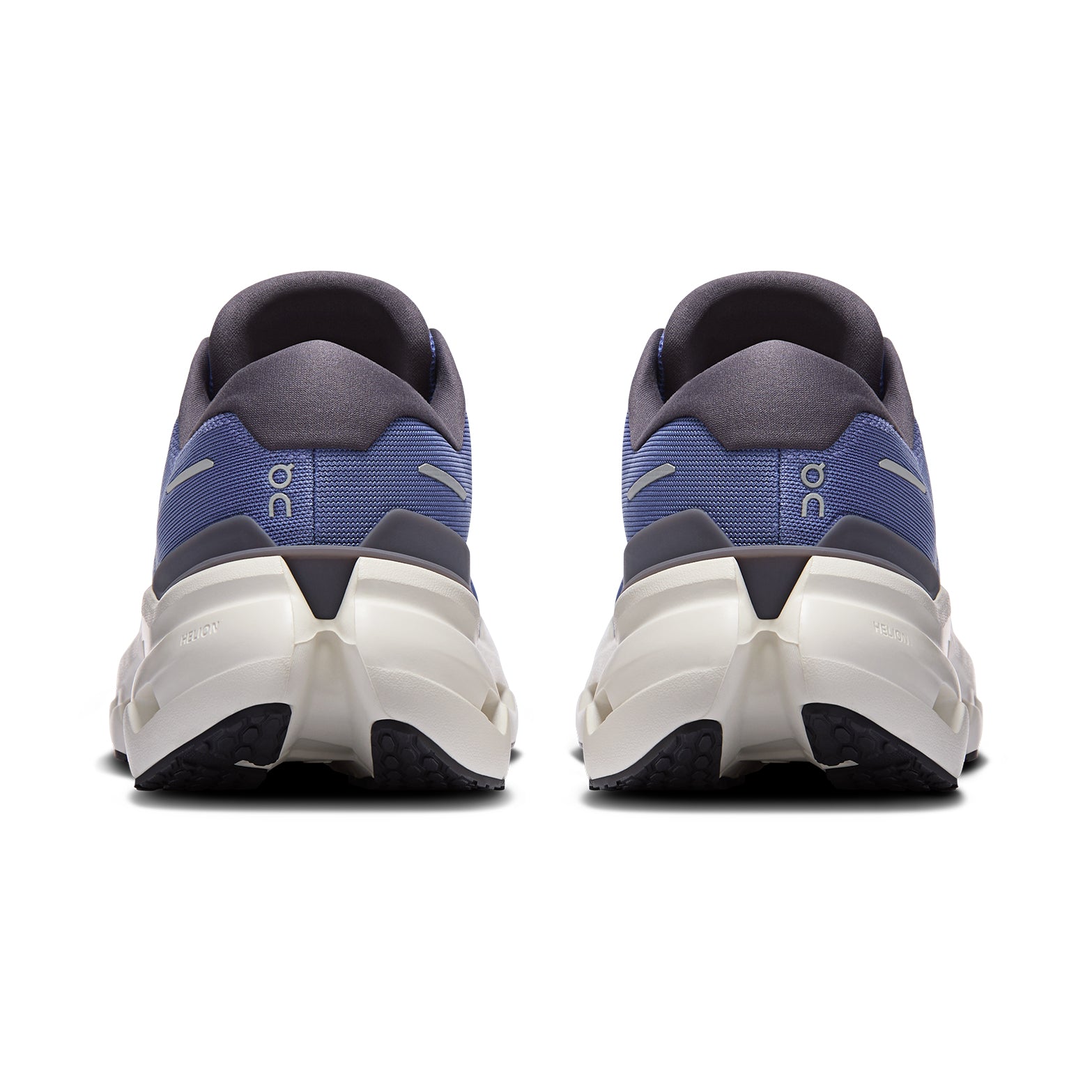 On Cloudrunner 3 men's running shoe in Sailor / Ivory — heel view showing asymmetrical heel clip construction, higher sidewall cupping, reflective detailing and ivory CloudTec® midsole contrast