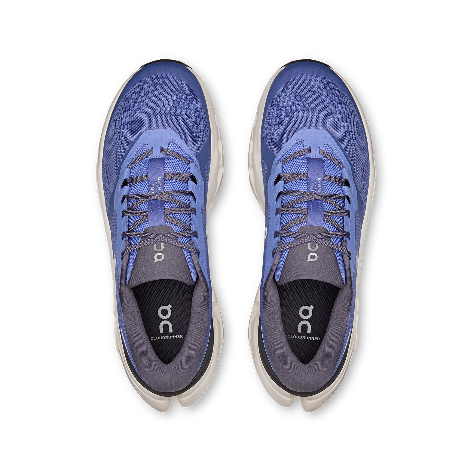 On Cloudrunner 3 men's running shoe in Sailor / Ivory — top-down view showing sailor blue engineered mesh upper, plush tongue construction and lace closure with ivory accent detailing