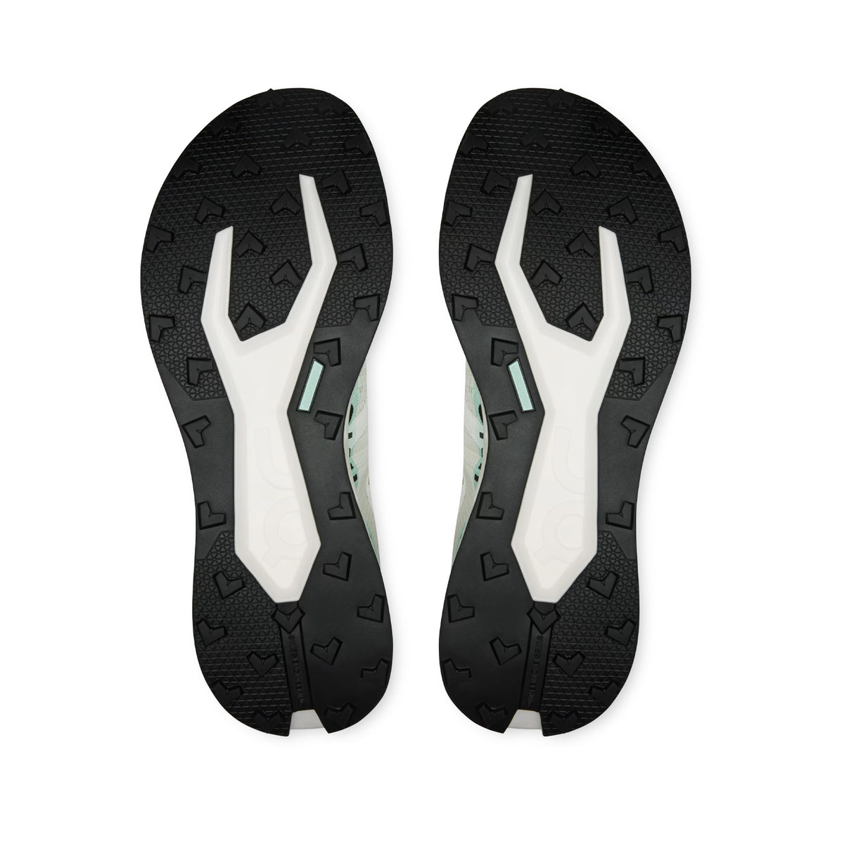 Men's On Cloudultra Pro Trail Running Shoes Ivory Celeste sole view displaying redesigned MissionGrip outsole with FEA-optimised lug geometry for unparalleled grip and traction on technical mountain terrain