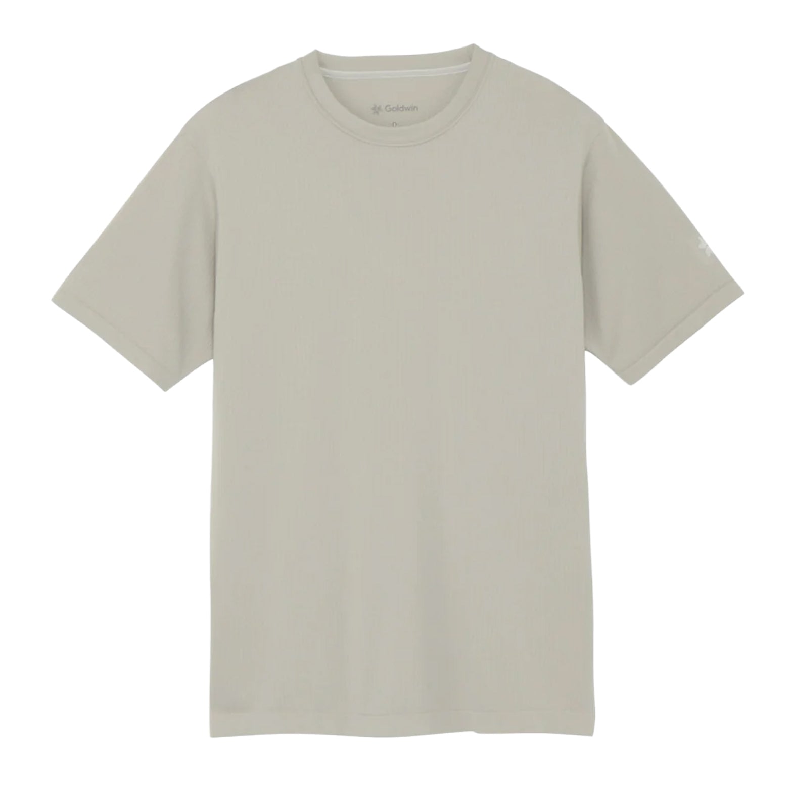 Goldwin Men's Convexity Dry Tee Beige Haze front view showing dual-layer technical knit fabric with seamless tubular construction