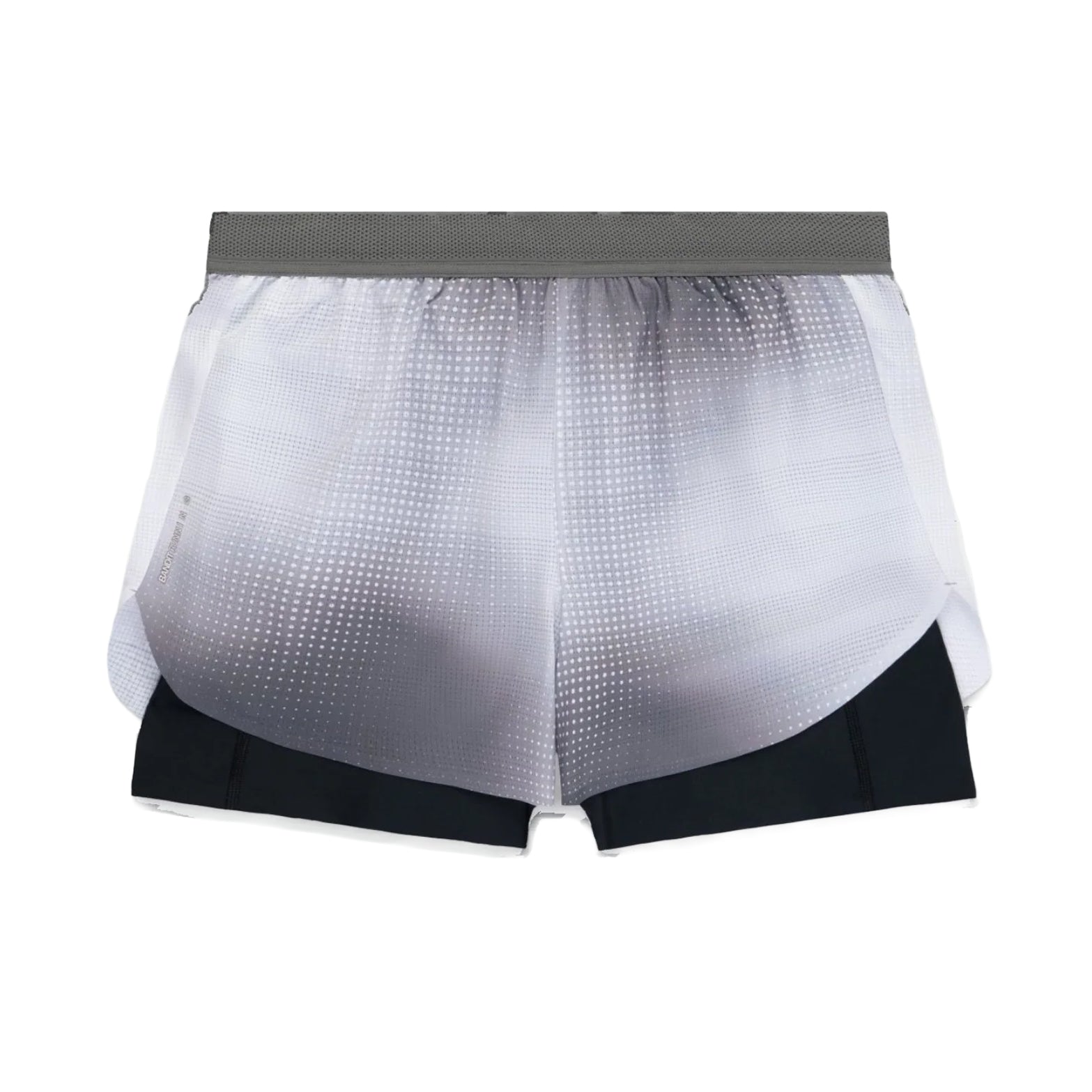 Men's Bandit CoolGrid 2-in-1 Run Short Micro Geo Gradient Slate Plaster front product view showing CoolGrid breathable outer with Micro Geo Gradient design, mesh waistband and reflective branding on right leg