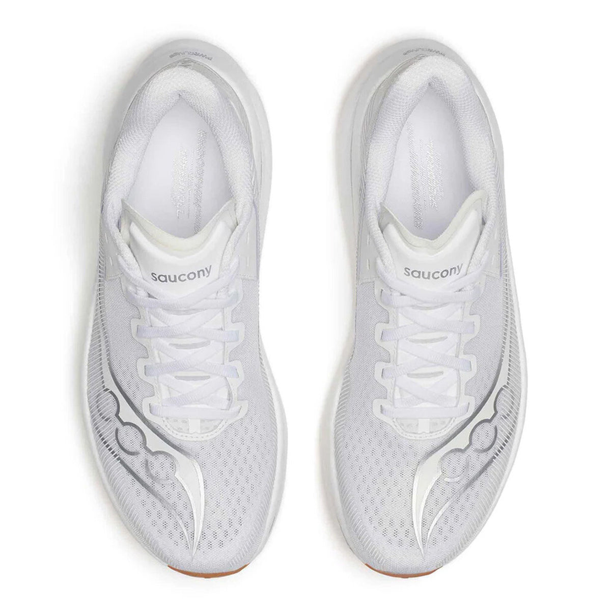 Men's Saucony Endorphin Azura Running Shoes White Gum top view showing lightweight engineered mesh upper with padded heel collar for breathable secure daily training