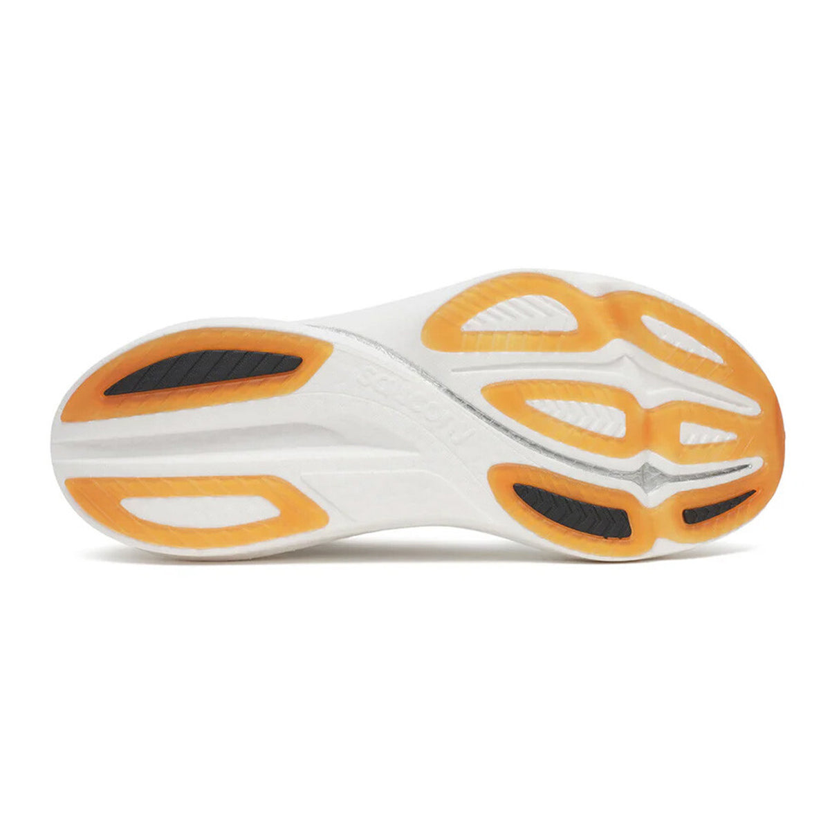 Men's Saucony Endorphin Azura Running Shoes White Gum sole view displaying XT-900 carbon rubber outsole with strategic placement for reliable grip and durability in high-wear zones