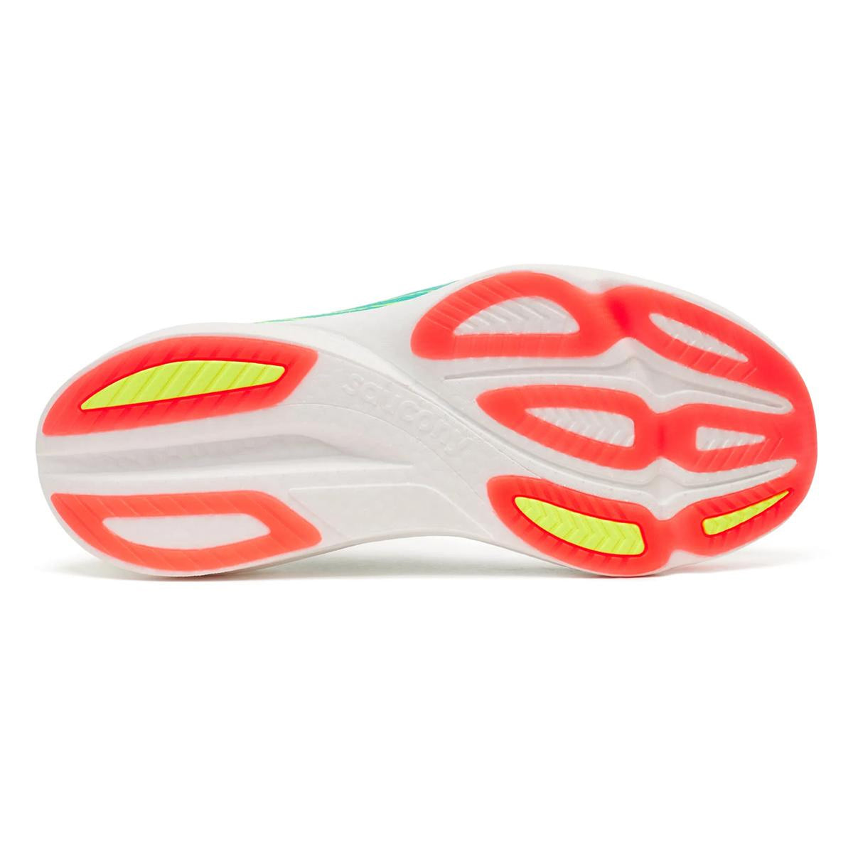 Men's Saucony Endorphin Azura Running Shoes White Multi sole view displaying XT-900 carbon rubber outsole with strategic placement for reliable grip and durability in high-wear zones