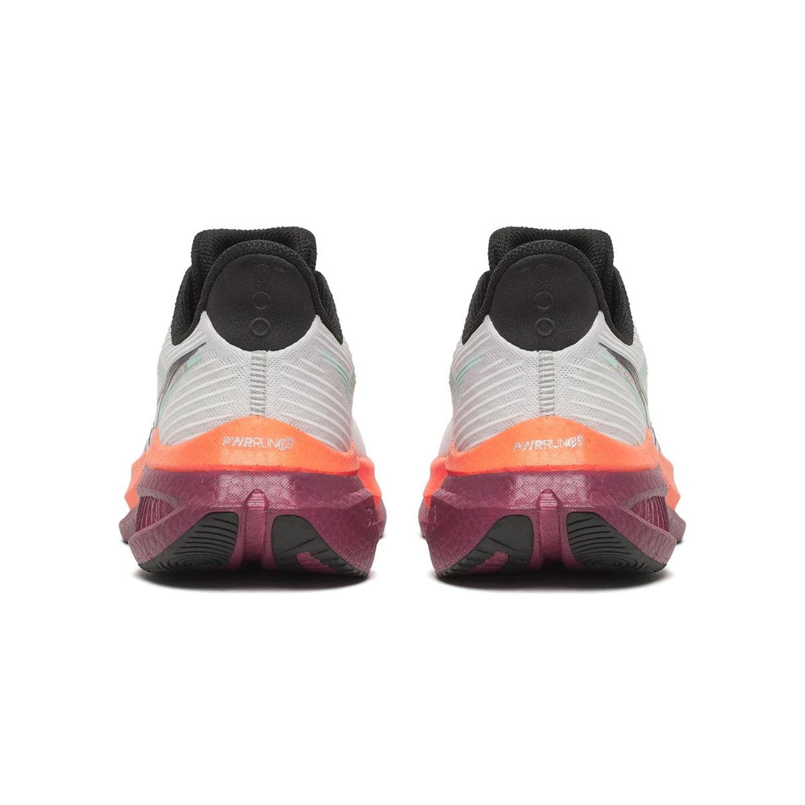 Men's Saucony Endorphin Speed 5 Running Shoes White Crimson heel view showing responsive PWRRUN PB cushioning stack with nylon plate and expanded heel coverage for durability