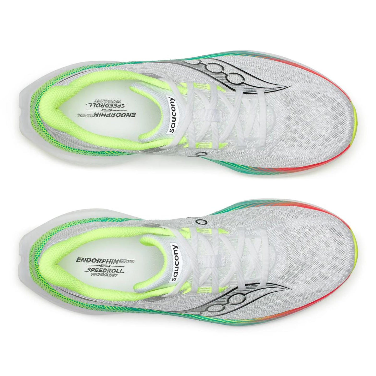 Men's Saucony Endorphin Speed 5 Running Shoes White Multi top view showing lightweight engineered mesh upper with breathable construction for speed training