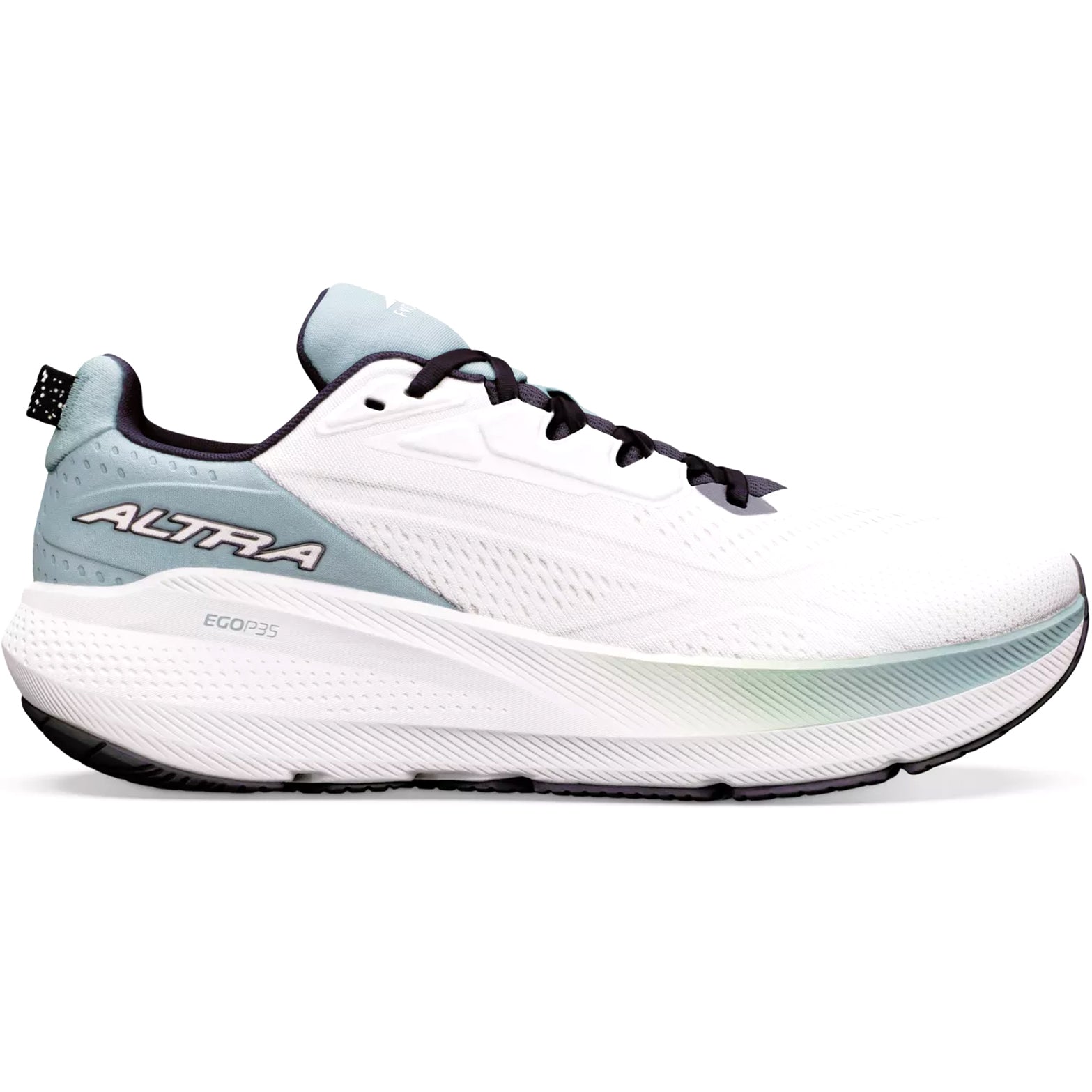 Men's Altra FWD VIA 2 Running Shoes Vaporous Grey Grey outer side view showing Altra EGO P35 midsole with rocker shape geometry and 4mm drop for smooth efficient daily road running