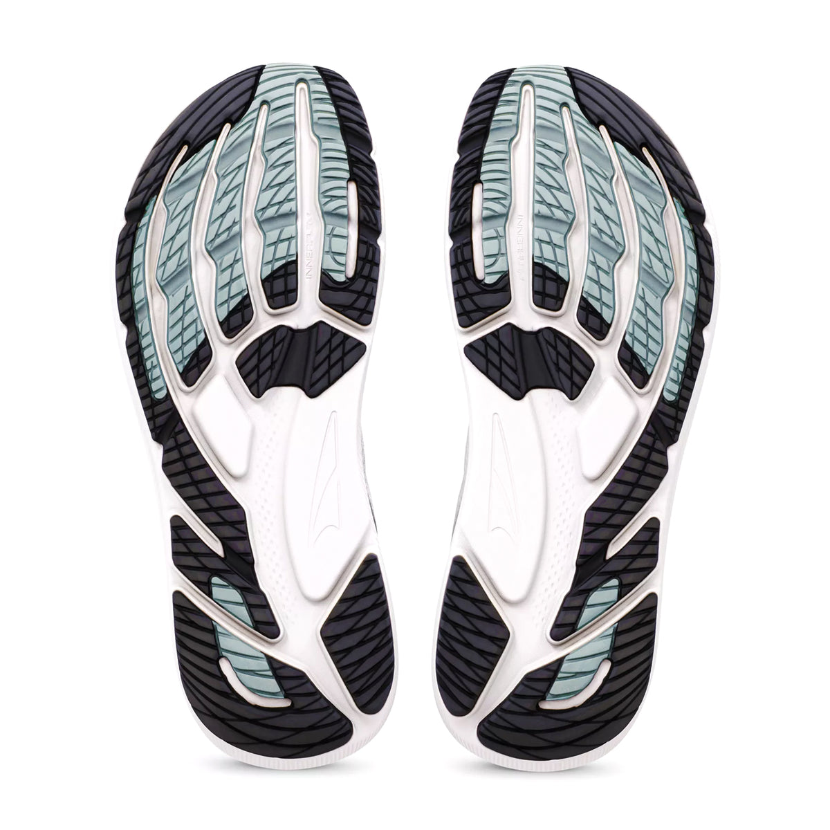 Men's Altra FWD VIA 2 Running Shoes Vaporous Grey Grey sole view displaying rubber outsole with rocker shape geometry for smooth efficient natural toe-off during daily road running