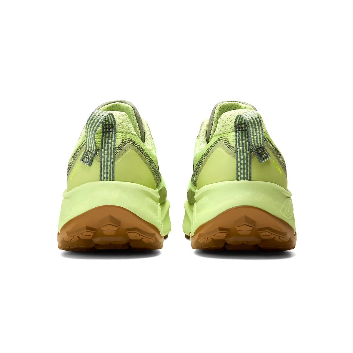 Men's New Balance Fresh Foam X Hierro v9 Trail Running Shoes lime green heel view showing dual-density Fresh Foam X cushioning stack and stable construction