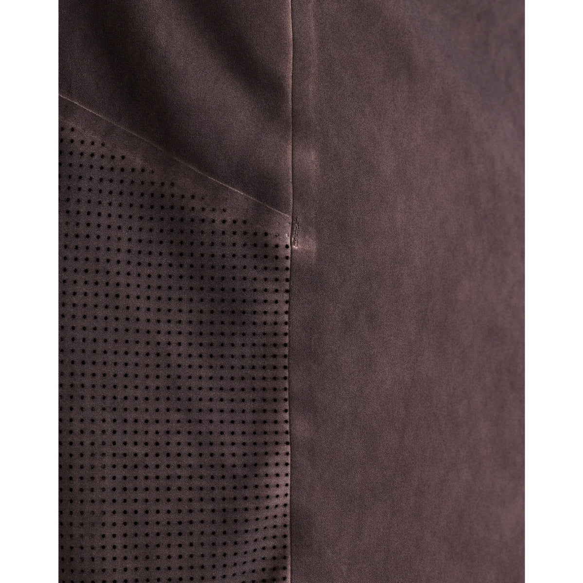 Men's Bandit FrioSoft Perforated Box Tee Espresso close-up of perforated panels showing airflow-enhancing construction wrapping from back to front with FrioSoft cool handfeel fabric