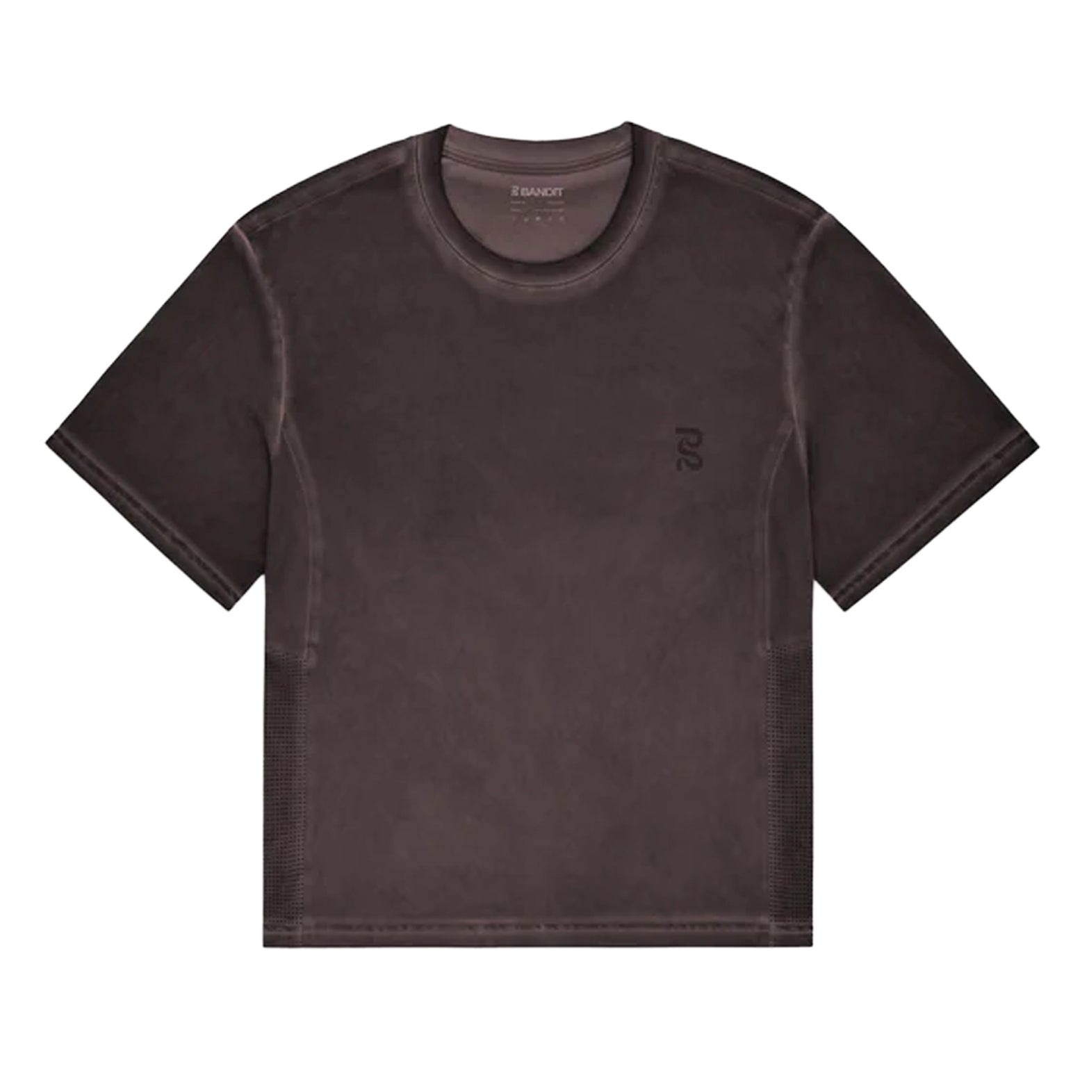 Men's Bandit FrioSoft Perforated Box Tee Espresso front product view showing boxy fit with FrioSoft lightweight fabric and tonal printed Bandit branding with SaltFade vintage finish