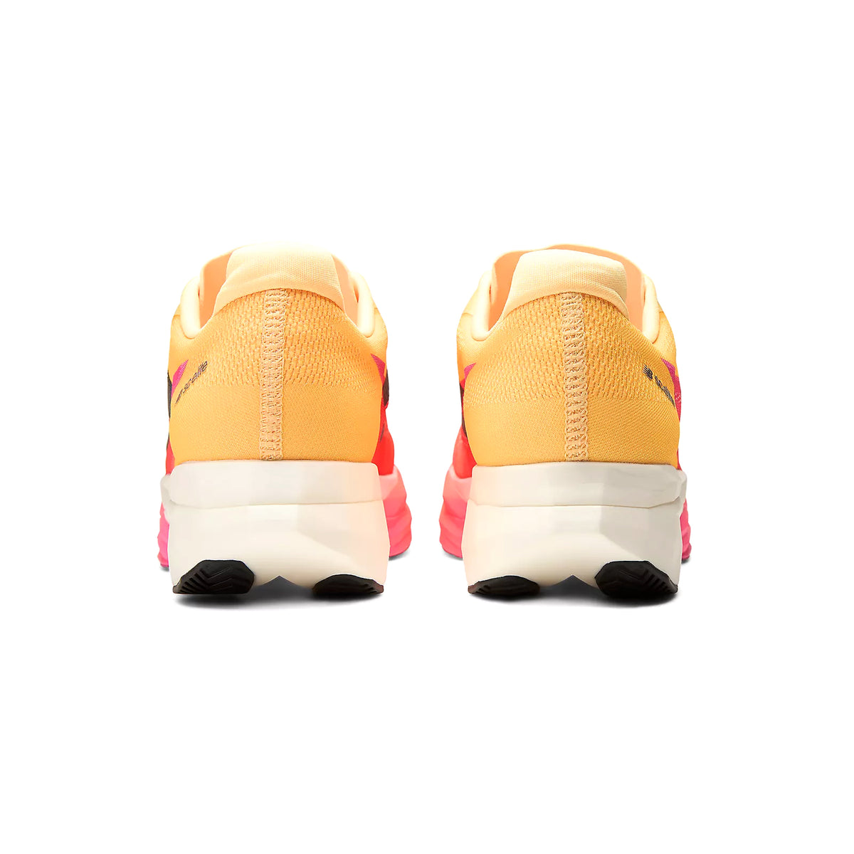 Men's New Balance FuelCell SuperComp Elite v5 Running Shoes Orange Red heel view showing 100% PEBA foam stack, Energy Arc system and engineered collar construction