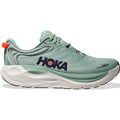 The Hoka Men’s Gaviota 6 Running Shoes in Sage/Stardust feature a mint green mesh upper, thick white sole, orange accents, and the HOKA logo in navy on the side. Engineered with advanced H-Frame technology for maximum stability and overpronation control, these shoes are designed to deliver exceptional athletic performance.