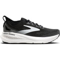 Brooks Glycerin GTS 23 men's running shoe in Black / Grey / White — outer view showing black triple jacquard warp knit upper with grey and white accent detailing and DNA TUNED foam midsole profile