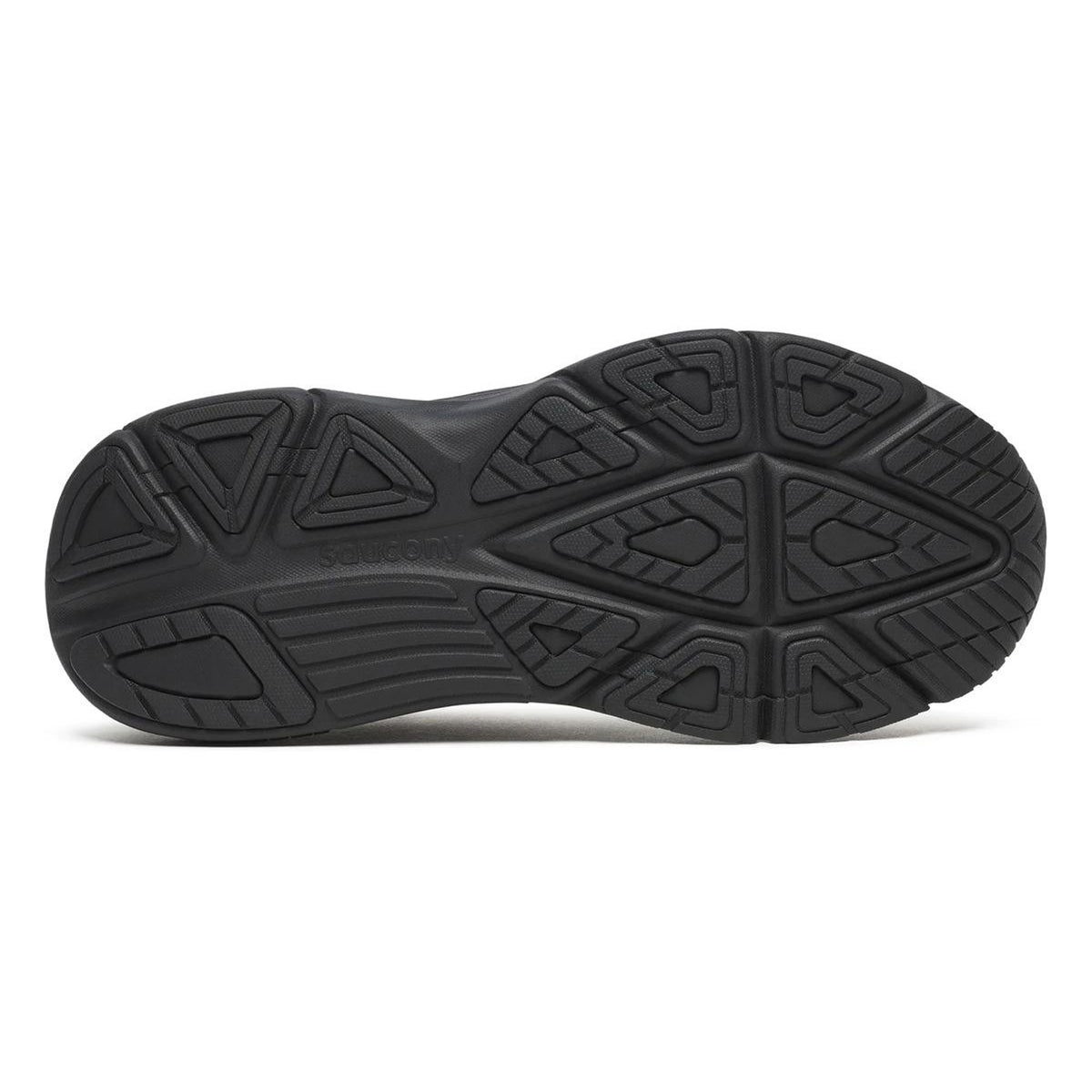 Men's Saucony Guide 19 Running Shoes Triple Black sole view displaying durable outsole with road traction pattern for stable daily running