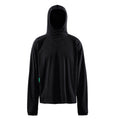 District Vision Men’s Hooded Waffle Top Black long-sleeve waffle top with a fold-over hood and a small green tab on the side.