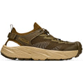 Men's HOKA Hopara 2 Sandal Sepia Barley outer side view showing 30% sugarcane EVA midsole with sticky rubber outsole and recycled knit upper for amphibious trail use