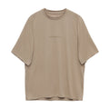 Beige short-sleeved crew neck technical Portal Men’s Lateral Peak Tee Greige with a centered brand logo on the chest.