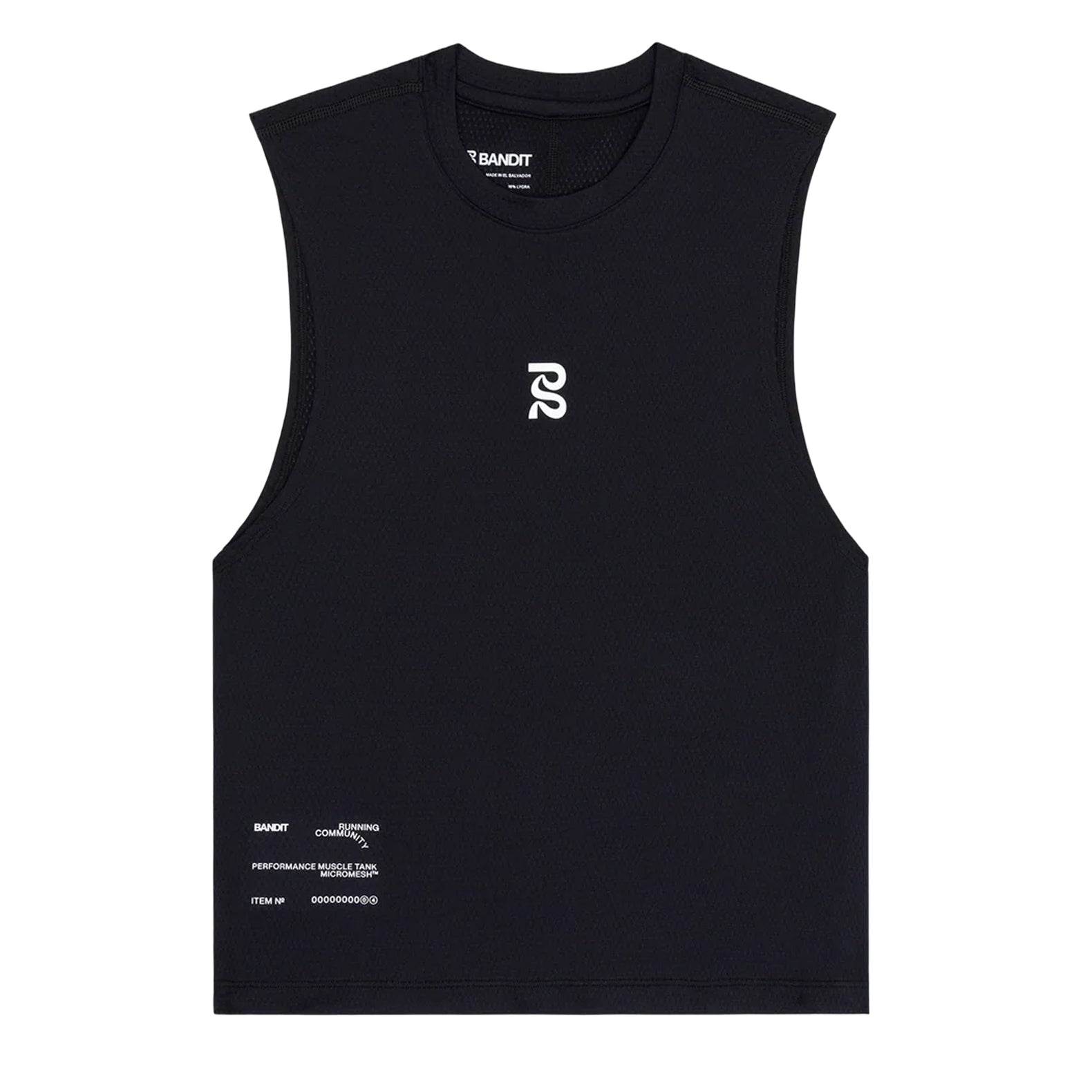 Men's Bandit Micromesh Run Tank Black product view showing relaxed fit with breathable Micromesh fabric and slightly cropped length