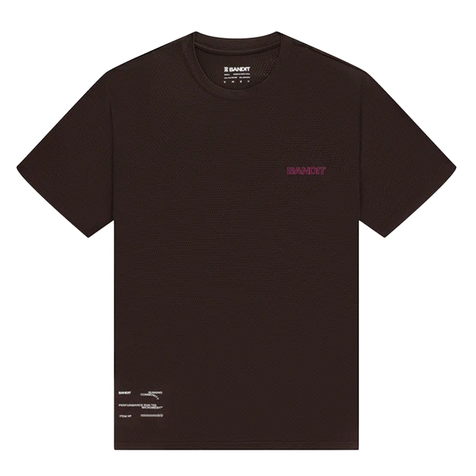 Men's Bandit Micromesh Run Tee Espresso front product view showing relaxed fit with crew neckline and subtle two-tone logo branding