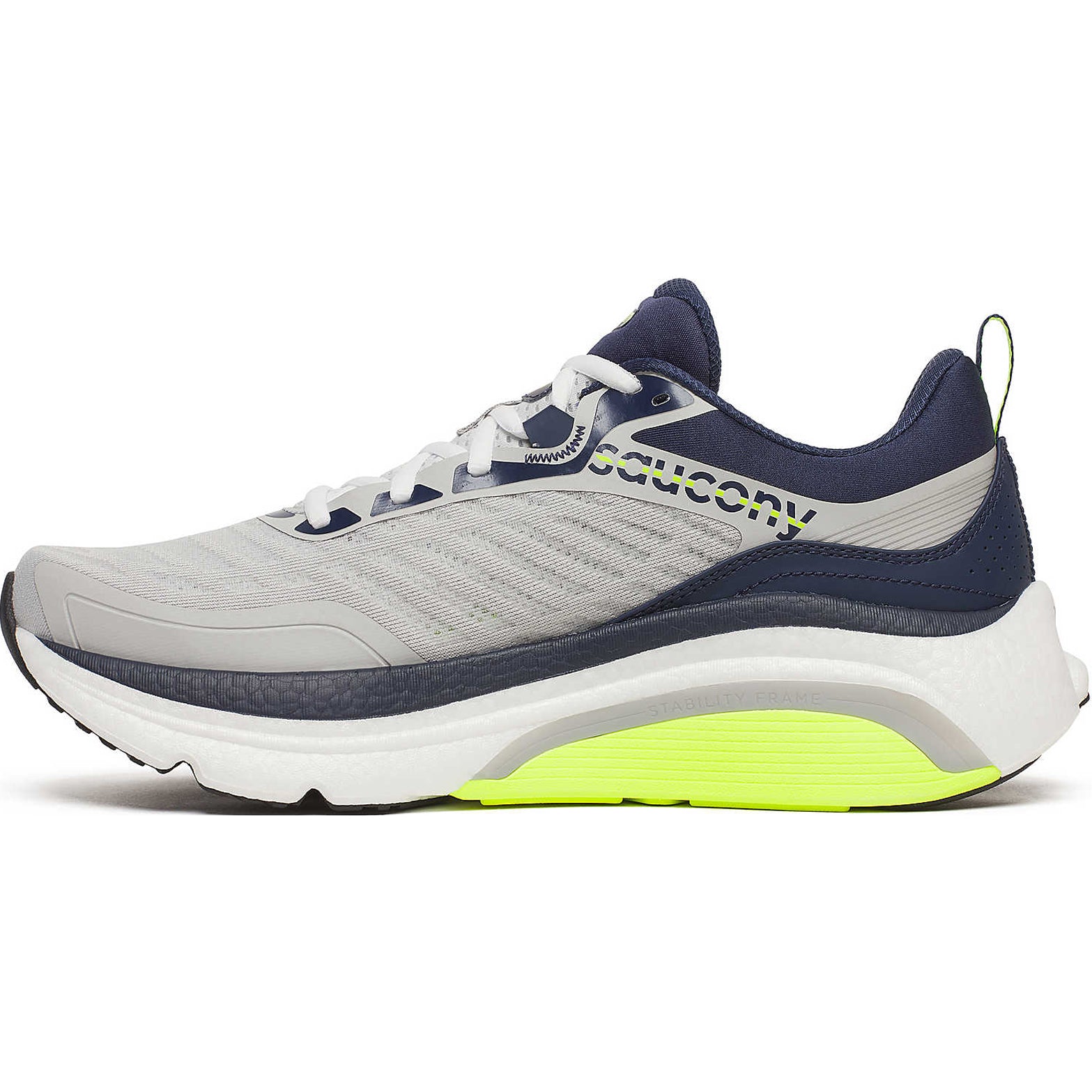Men's Saucony Omni 23 ST Running Shoes Mist Navy inner side view showing TPU Stability Frame and Stable Zone pronation design