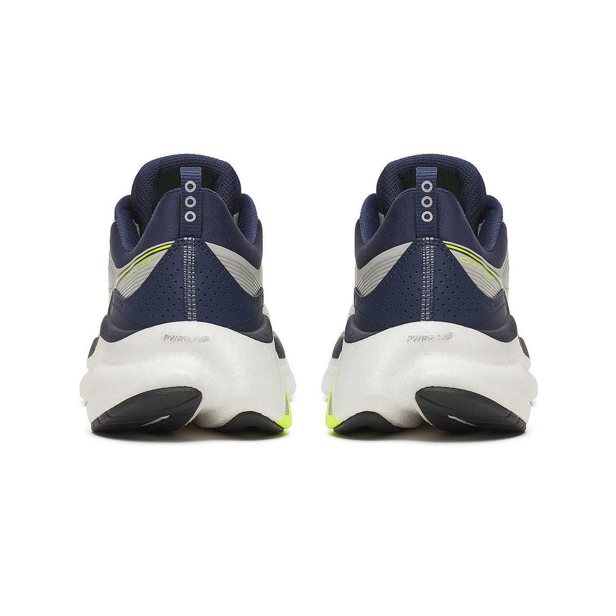 Men's Saucony Omni 23 ST Running Shoes Mist Navy pair heel view showing cushioned collar, heel construction and midsole stack height