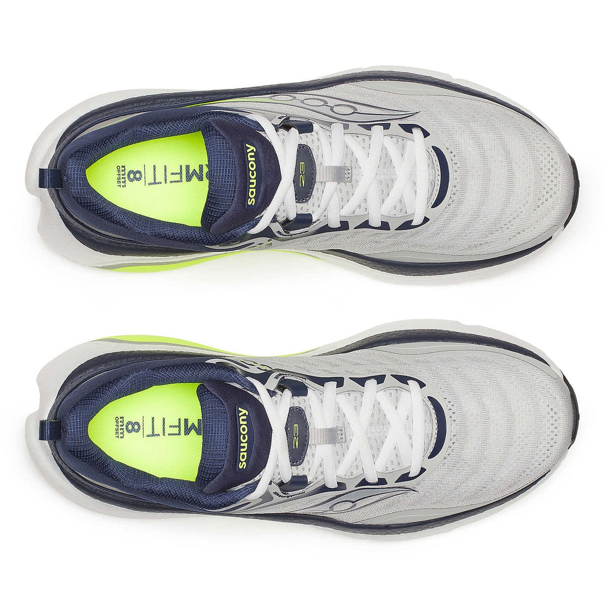 Men's Saucony Omni 23 ST Running Shoes Mist Navy pair top view showing premium engineered mesh upper and lacing system