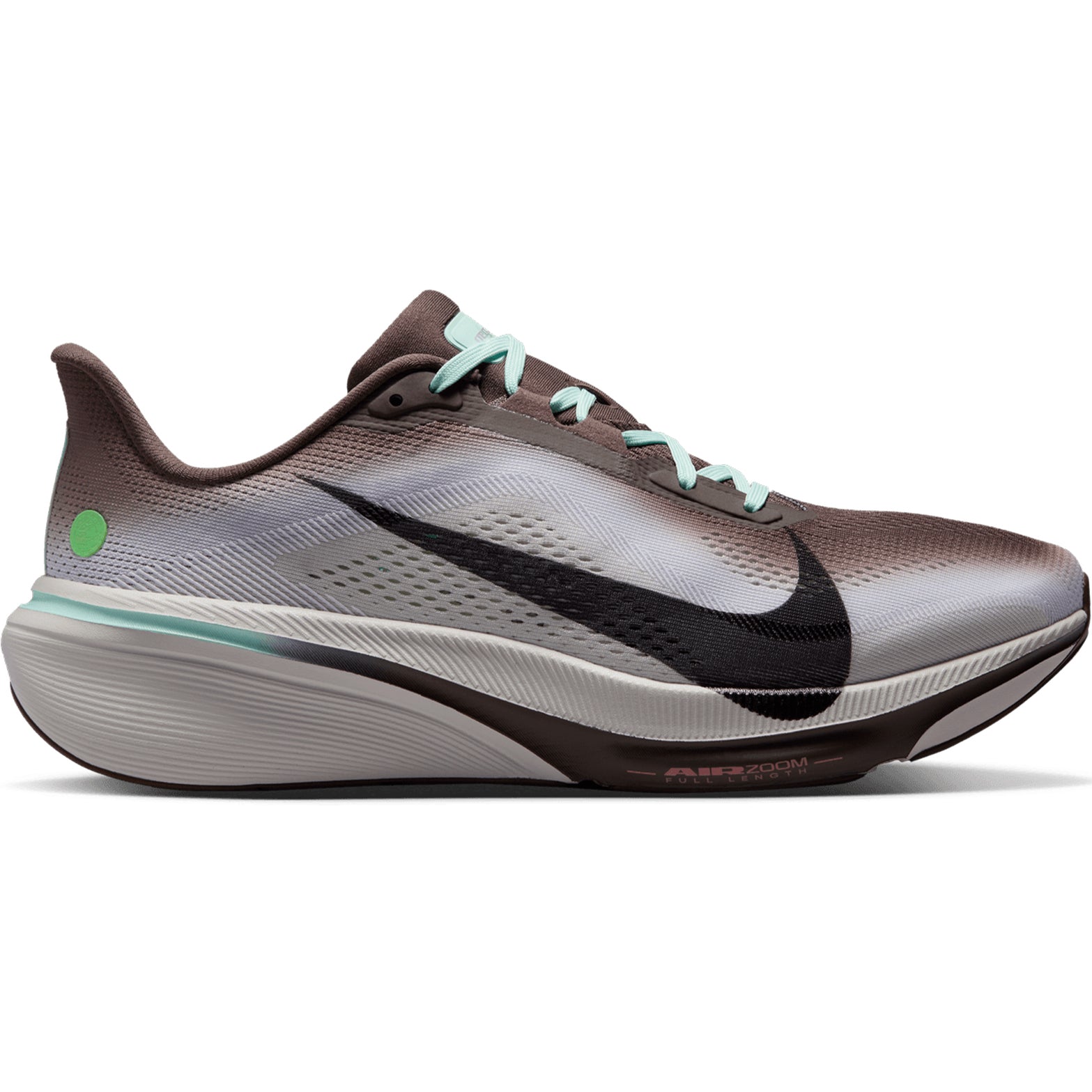 Men's Nike Pegasus 42 Running Shoes Ironstone Sea Glass Arctic Green Black outer side view showing full-length curved Air Zoom unit with ReactX foam midsole for propulsive energy return