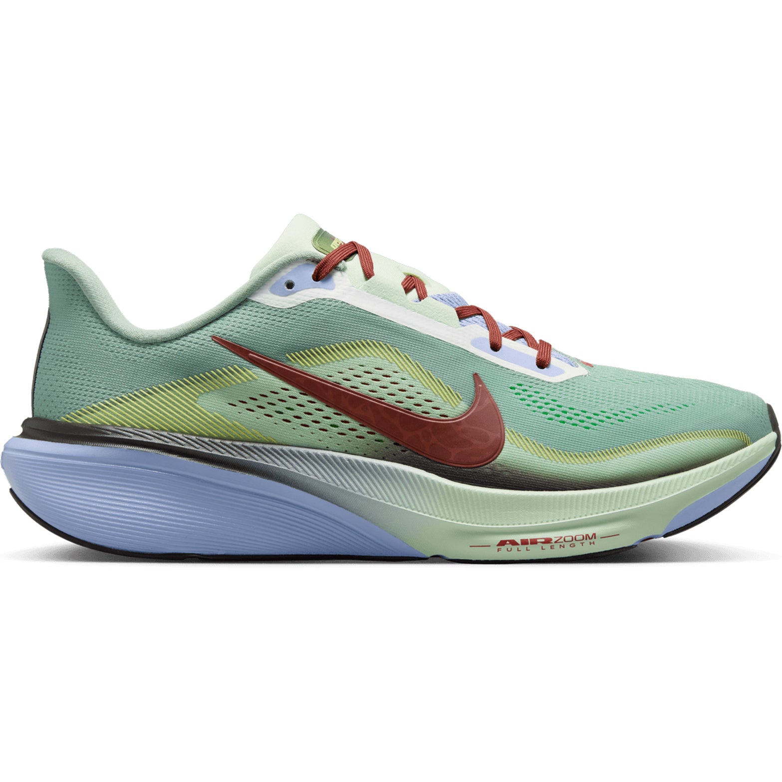 Men's Nike Pegasus 42 SE Running Shoes Steam Rugged Orange Frosted Spruce outer side view showing full-length curved Air Zoom unit with ReactX foam midsole for propulsive energy return