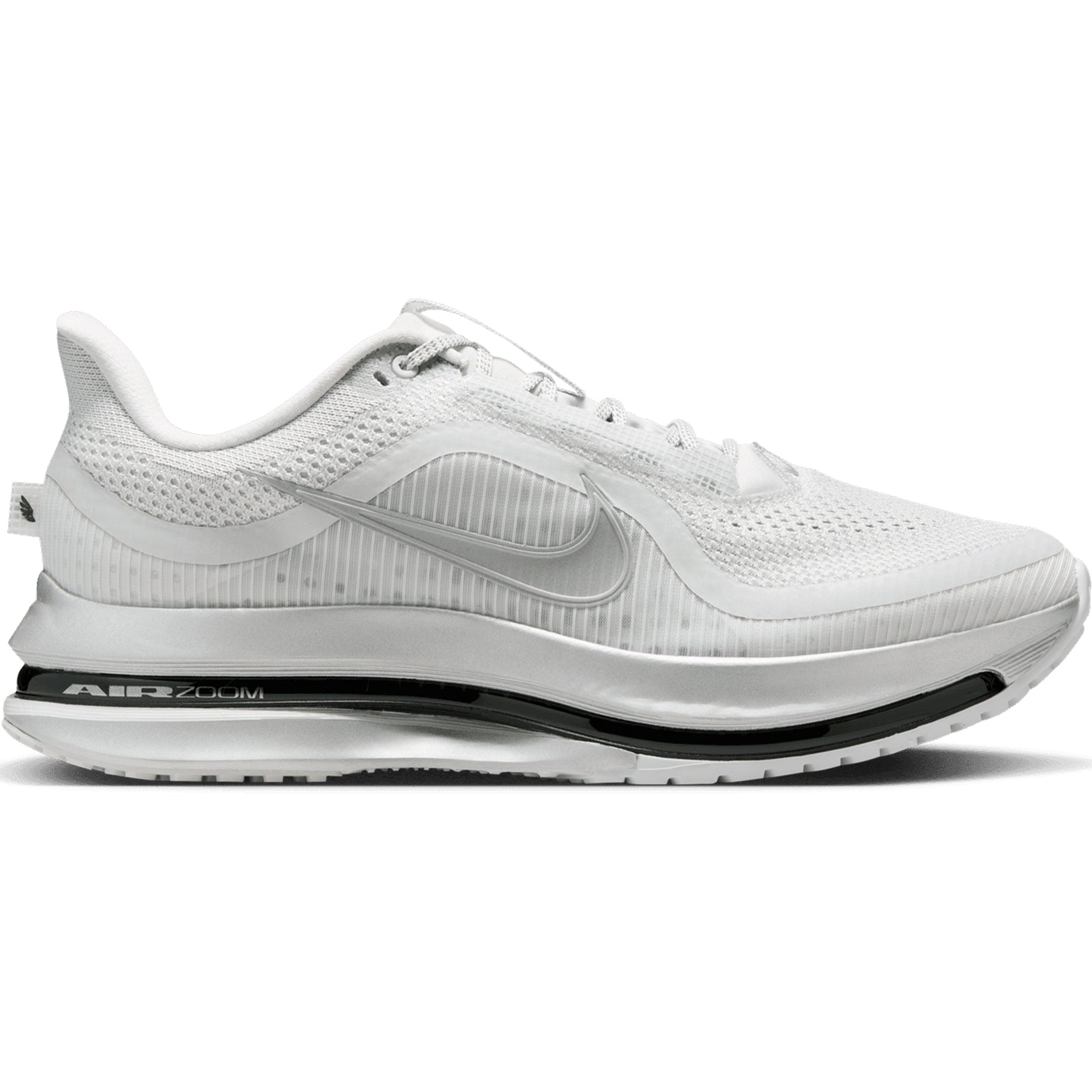 Nike Pegasus Premium men's running shoe in Photon Dust / Black / Metallic Silver — outer view showing photon dust circular knit upper with black detailing, metallic silver accent and triple-stack ZoomX, Air Zoom and ReactX midsole profile