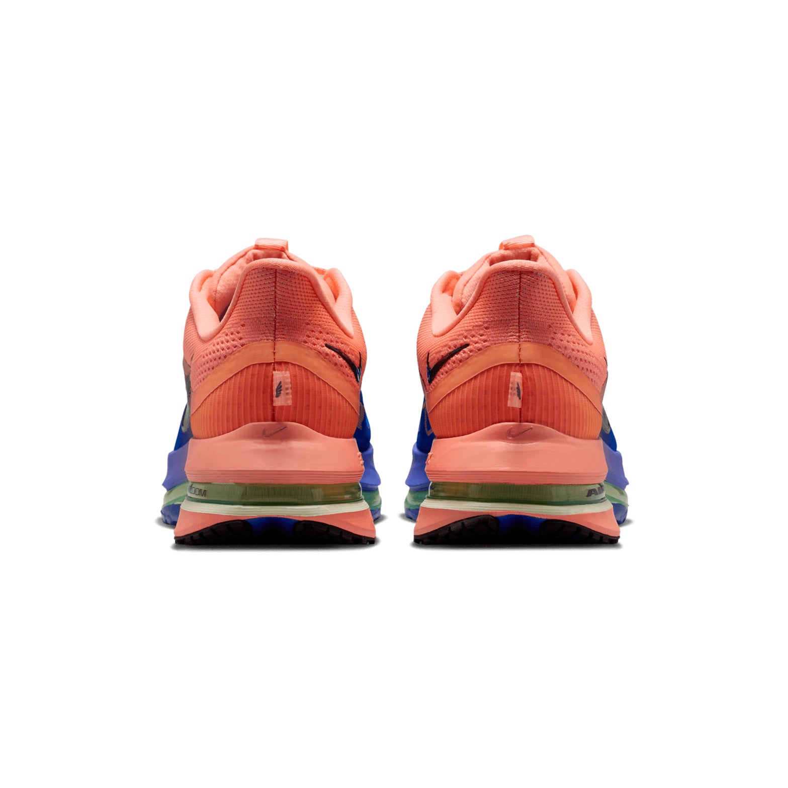 Men's Nike Pegasus Premium Running Shoes Racer Blue Atomic Pink Volt Tint heel view showing Air Zoom technology with full-length ZoomX foam for cushioned impact protection during landing