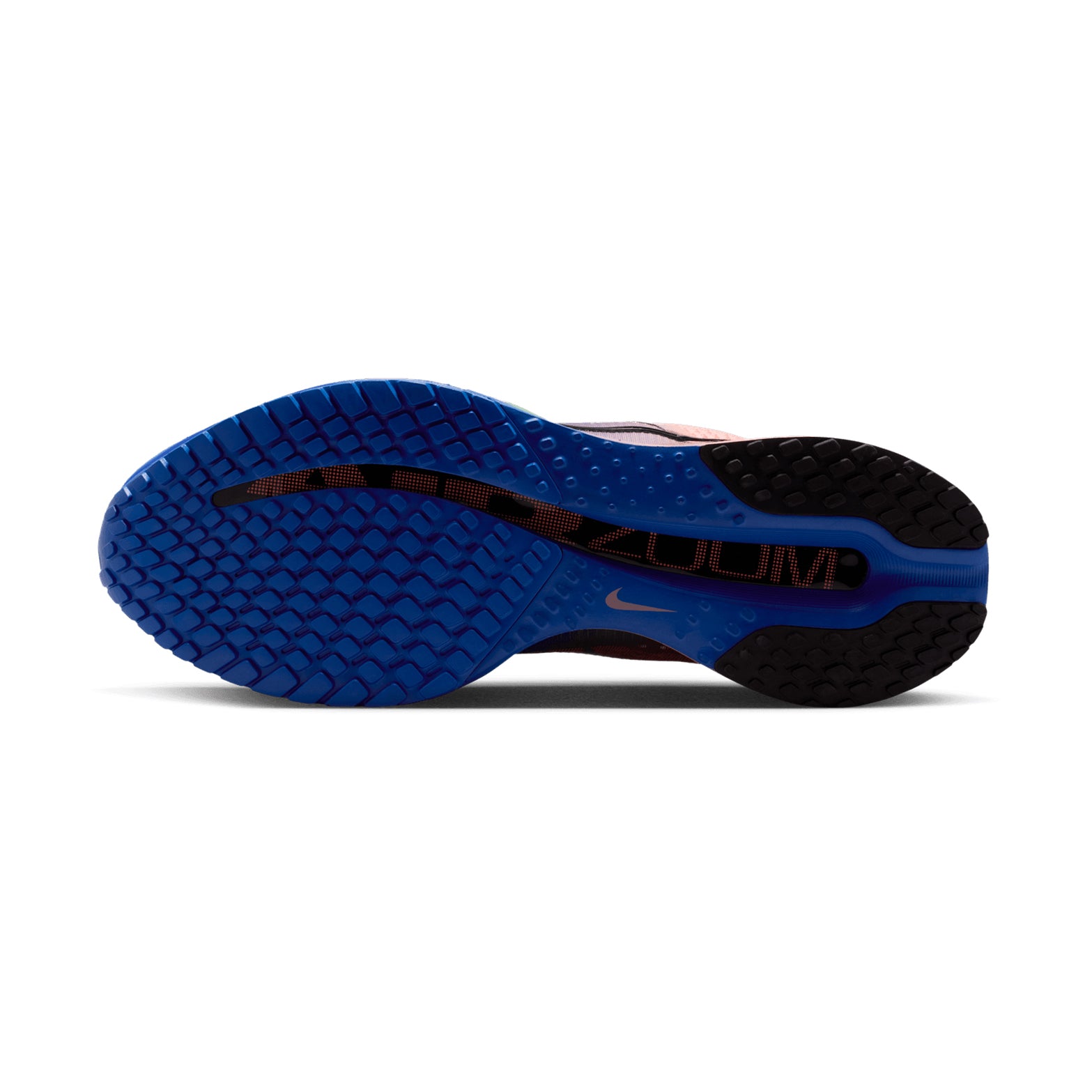 Men's Nike Pegasus Premium Running Shoes Racer Blue Atomic Pink Volt Tint sole view displaying durable outsole with high-abrasion rubber for dependable road traction"