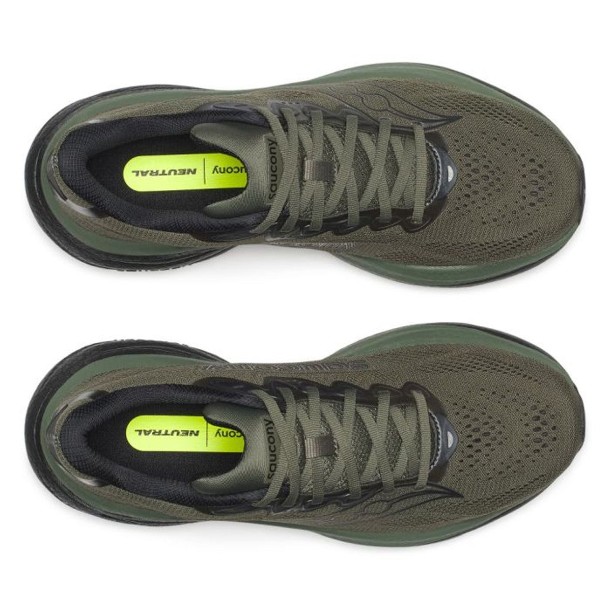 Men's Saucony Ride 19 Running Shoes Fatigue Black top view showing engineered mesh upper that stretches with foot movement for improved breathability and all-day comfort