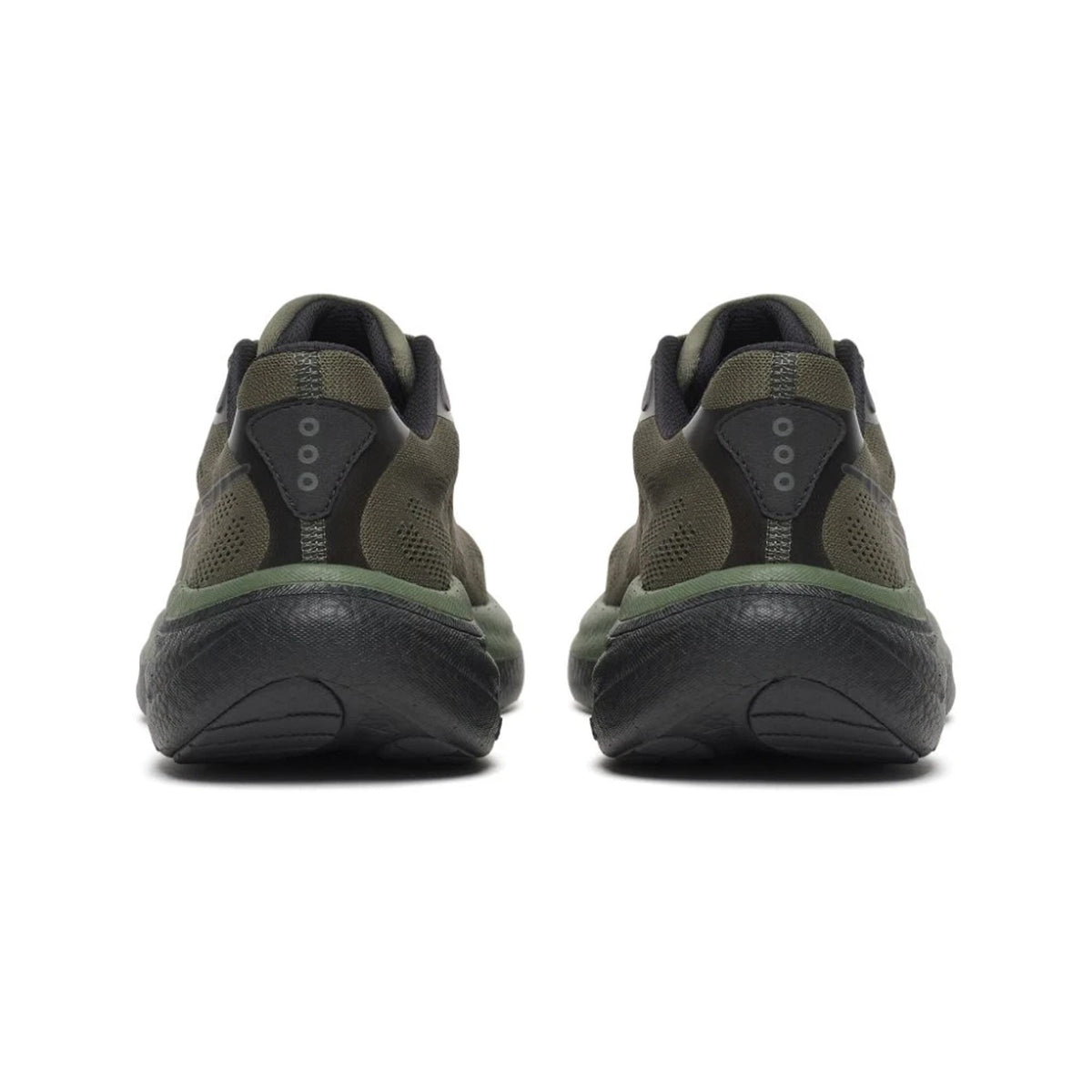 Men's Saucony Ride 19 Running Shoes Fatigue Black heel view showing cushioned heel collar with reformulated PWRRUN+ foam for plush comfortable everyday running
