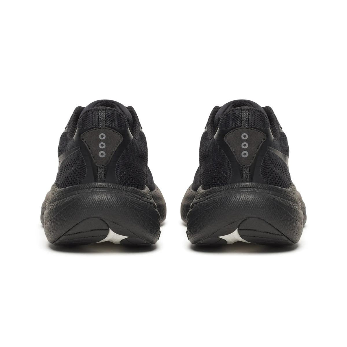 Men's Saucony Ride 19 Running Shoes Triple Black heel view showing cushioned midsole stack for comfortable everyday running
