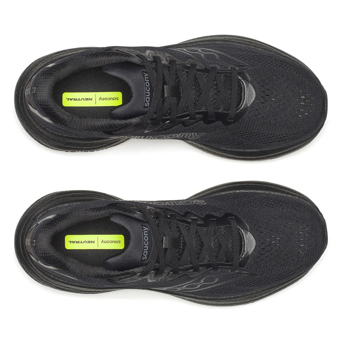 Men's Saucony Ride 19 Running Shoes Triple Black top view showing breathable upper construction for everyday running comfort