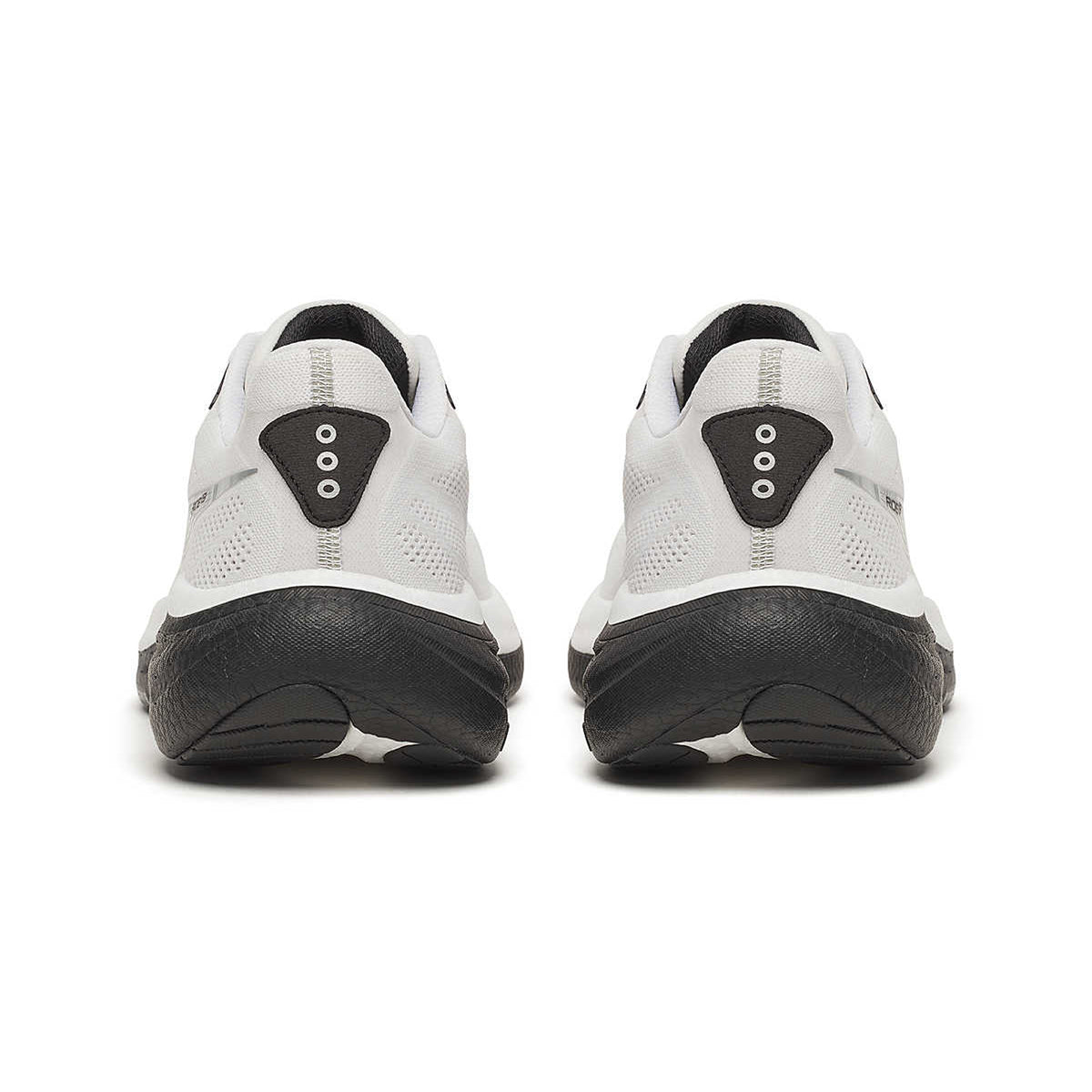 Men's Saucony Ride 19 Running Shoes White Black pair heel view showing cushioned heel collar and PWRRUN+ midsole stack