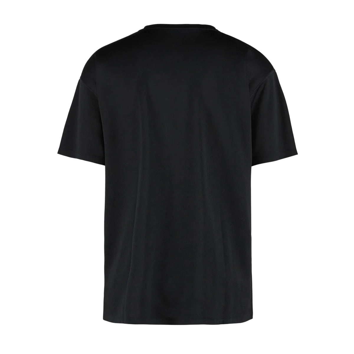 Back view of a black District Vision Men’s Short Sleeve Boxy Training Tee Black Flame, featuring a boxy fit and short sleeves.