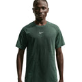 Men's Nike Stride Aero-FIT Running Tee Black Light Green Spark front product view showing strategic mesh zones with Aero-FIT maximum breathability technology and lightweight knit construction